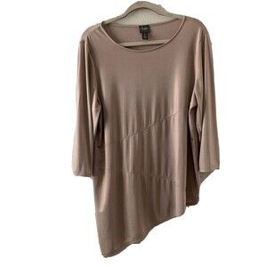 Chico's Travelers Womens Size Large Beige Gold Shimmer Asymmetrical Tunic Top